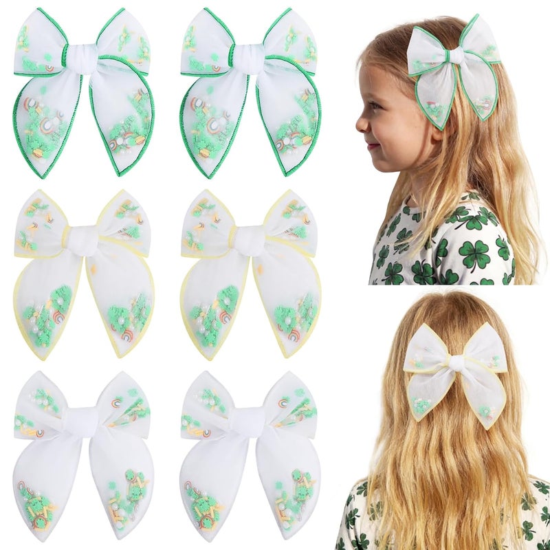 C.N. 6 PCS St.Patrick day Tulle Hair Bows for Girls, Toddler Bows with Glitter Star Alligator - Image 1
